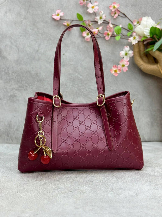 🍒 Gucci Cherry Burgundy Embossed Leather Tote – Πολυτέλεια σε Βαθύ Κρασί-GC 10