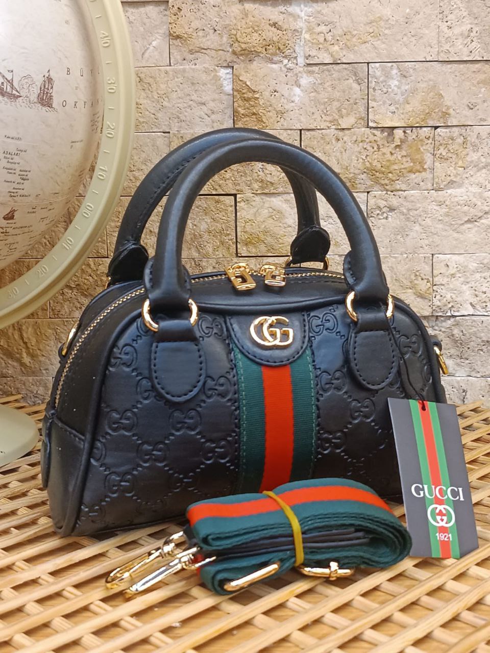 Gucci Ophidia Mini Boston Bag – Black Embossed Leather
 -GC 24
