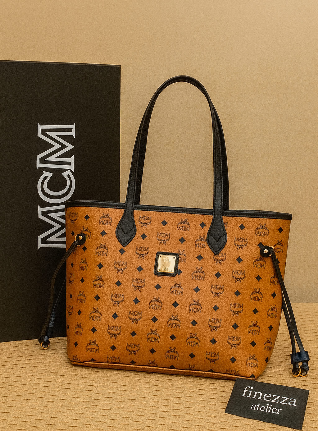 🧡 MCM Visetos Large Tote Bag – Cognac Brown with Pouch-MCM 08