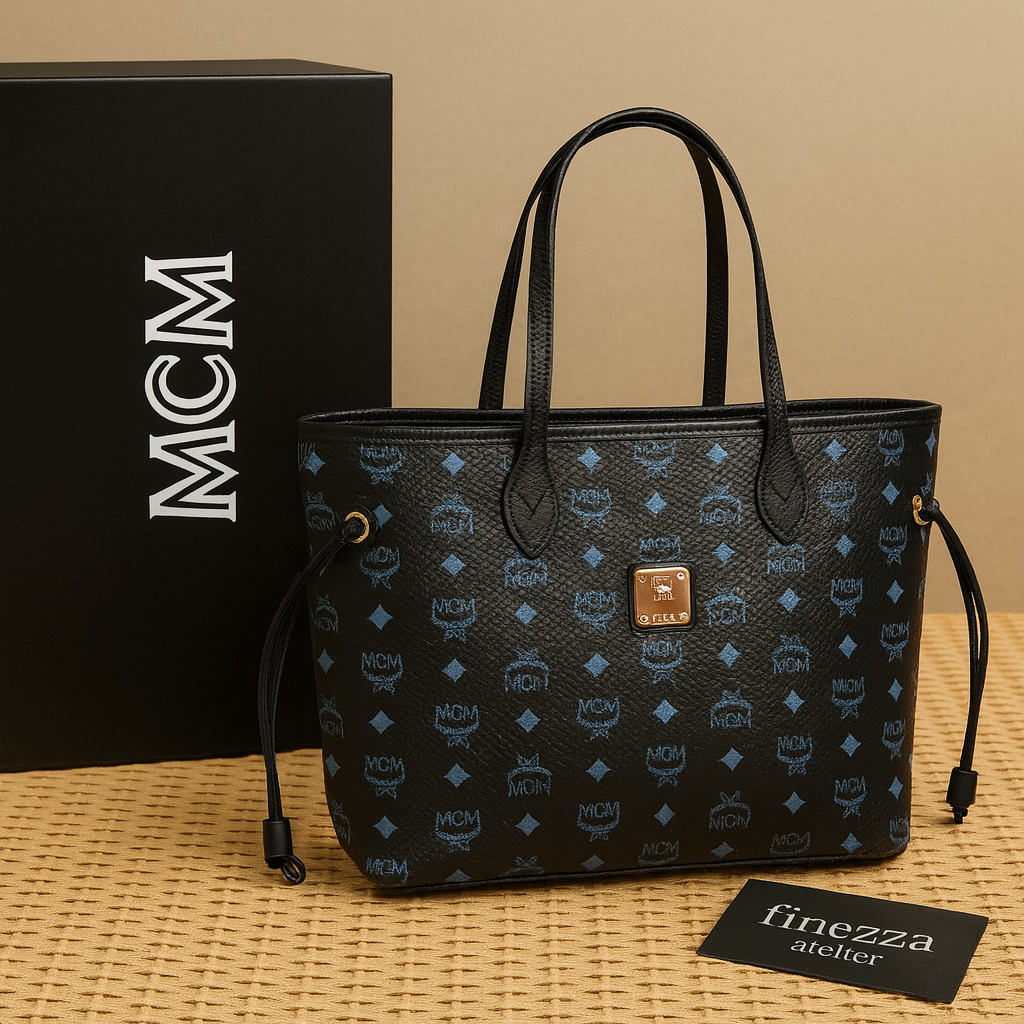 MCM Liz Shopper Medium Black Blue Monogram – Αμφίπλευτη Tote με Pochette -MCM 05