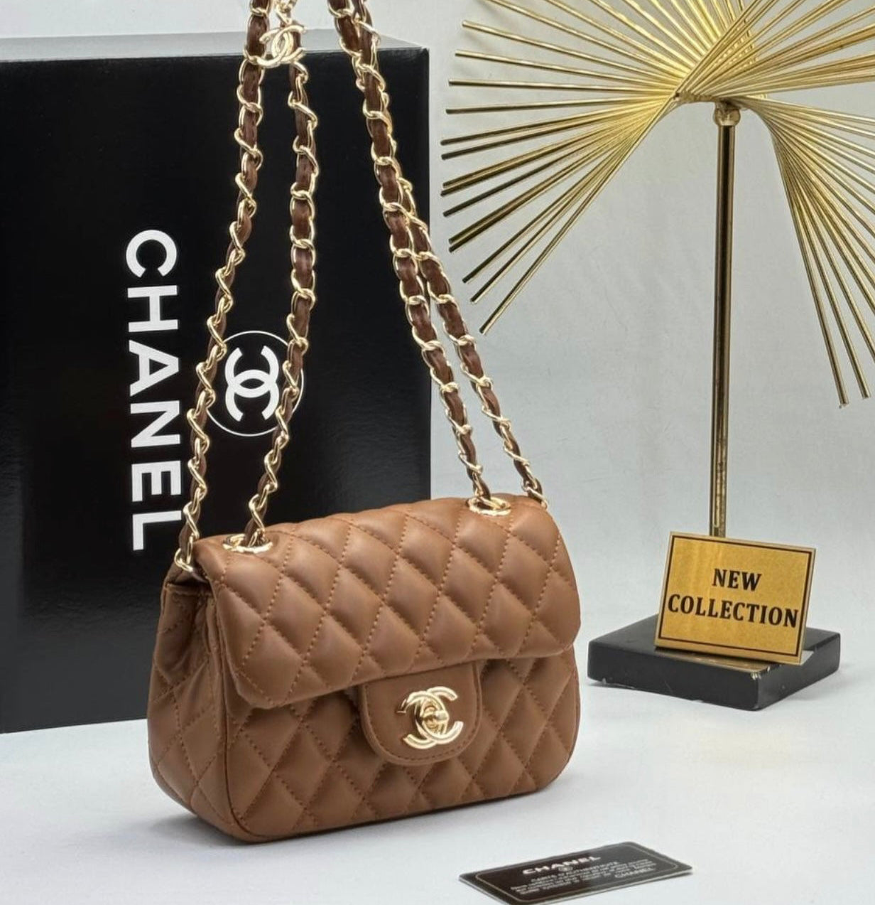 Chanel Classic Flap Bag mini  – Caramel / Brown Quilted Leather-CH 13